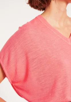 Maison Montagut T-Shirts>T-Shirt Ample Col V En Lin Flamme - Marra