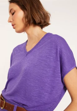 Maison Montagut T-Shirts>T-Shirt Ample Col V En Lin Flamme - Marra