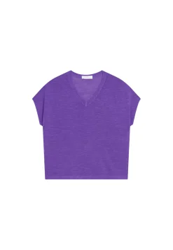 Maison Montagut T-Shirts>T-Shirt Ample Col V En Lin Flamme - Marra