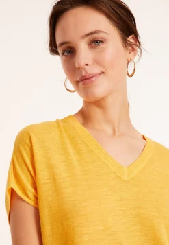 Maison Montagut T-Shirts>T-Shirt Ample Col V En Lin Flamme - Marra