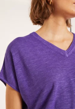 Maison Montagut T-Shirts>T-Shirt Ample Col V En Lin Flamme - Marra