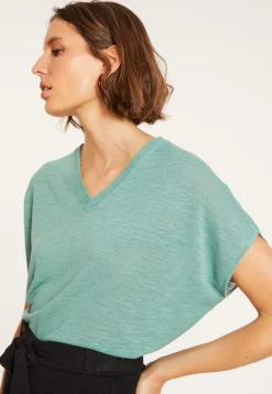 Maison Montagut T-Shirts>T-Shirt Ample Col V En Lin Flamme - Marra
