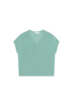 Maison Montagut T-Shirts>T-Shirt Ample Col V En Lin Flamme - Marra