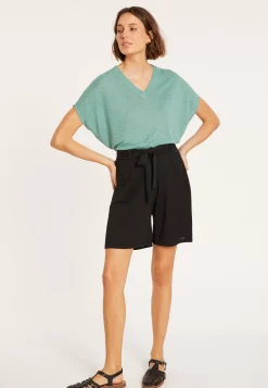 Maison Montagut T-Shirts>T-Shirt Ample Col V En Lin Flamme - Marra