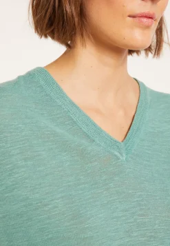 Maison Montagut T-Shirts>T-Shirt Ample Col V En Lin Flamme - Marra