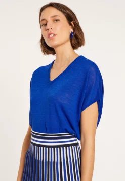 Maison Montagut T-Shirts>T-Shirt Ample Col V En Lin Flamme - Marra