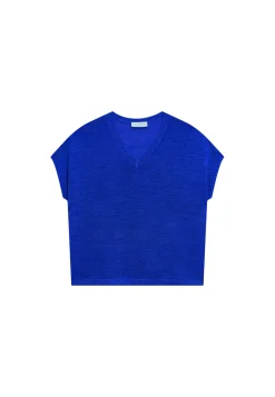 Maison Montagut T-Shirts>T-Shirt Ample Col V En Lin Flamme - Marra