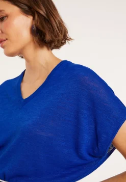 Maison Montagut T-Shirts>T-Shirt Ample Col V En Lin Flamme - Marra