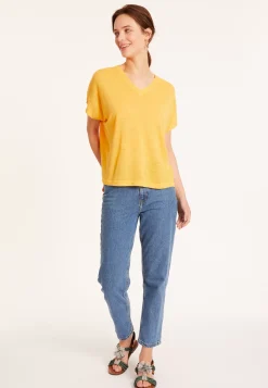 Maison Montagut T-Shirts>T-Shirt Ample Col V En Lin Flamme - Marra