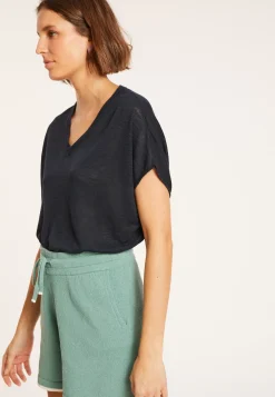 Maison Montagut T-Shirts>T-Shirt Ample Col V En Lin Flamme - Marra