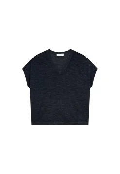 Maison Montagut T-Shirts>T-Shirt Ample Col V En Lin Flamme - Marra