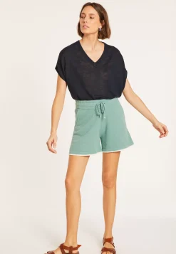 Maison Montagut T-Shirts>T-Shirt Ample Col V En Lin Flamme - Marra