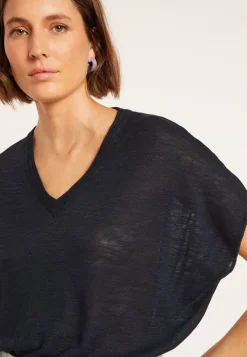 Maison Montagut T-Shirts>T-Shirt Ample Col V En Lin Flamme - Marra