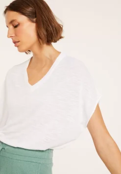 Maison Montagut T-Shirts>T-Shirt Ample Col V En Lin Flamme - Marra