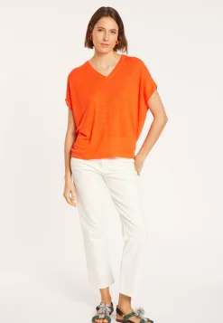 Maison Montagut T-Shirts>T-Shirt Ample Col V En Lin Flamme - Marra