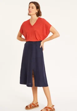 Maison Montagut T-Shirts>T-Shirt Ample Col V En Lin Flamme - Marra