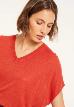 Maison Montagut T-Shirts>T-Shirt Ample Col V En Lin Flamme - Marra