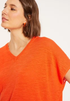 Maison Montagut T-Shirts>T-Shirt Ample Col V En Lin Flamme - Marra
