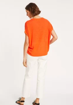 Maison Montagut T-Shirts>T-Shirt Ample Col V En Lin Flamme - Marra