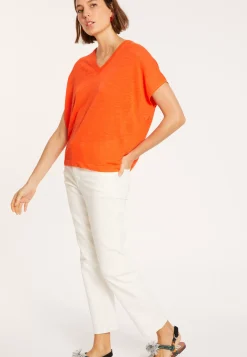Maison Montagut T-Shirts>T-Shirt Ample Col V En Lin Flamme - Marra