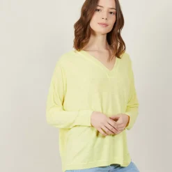 Maison Montagut T-Shirts>T-Shirt Ample Col V En Lin Flamme - Beja