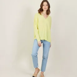 Maison Montagut T-Shirts>T-Shirt Ample Col V En Lin Flamme - Beja