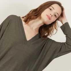 Maison Montagut T-Shirts>T-Shirt Ample Col V En Lin Flamme - Beja