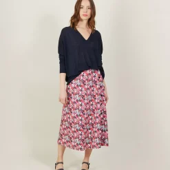 Maison Montagut T-Shirts>T-Shirt Ample Col V En Lin Flamme - Beja