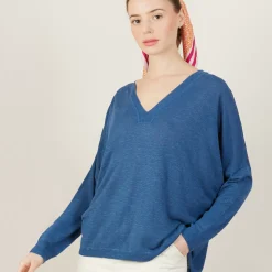 Maison Montagut T-Shirts>T-Shirt Ample Col V En Lin Flamme - Beja