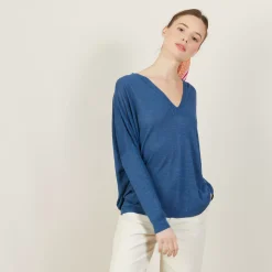 Maison Montagut T-Shirts>T-Shirt Ample Col V En Lin Flamme - Beja
