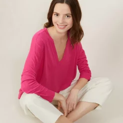 Maison Montagut T-Shirts>T-Shirt Ample Col V En Lin Flamme - Beja