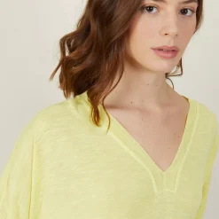 Maison Montagut T-Shirts>T-Shirt Ample Col V En Lin Flamme - Beja