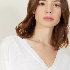 Maison Montagut T-Shirts>T-Shirt Ample Col V En Lin Flamme - Beja