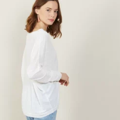 Maison Montagut T-Shirts>T-Shirt Ample Col V En Lin Flamme - Beja