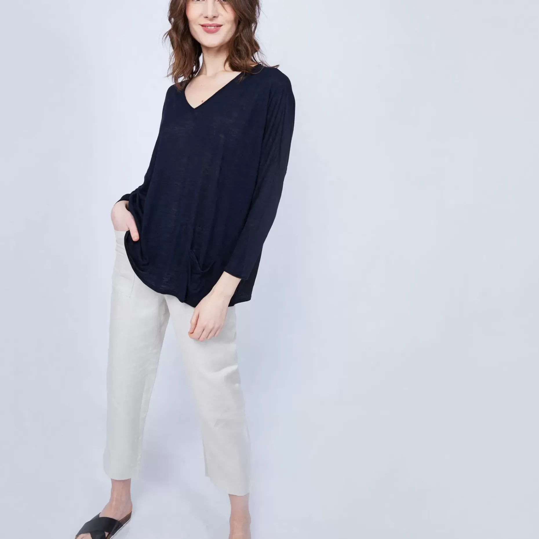 Maison Montagut T-Shirts>T-Shirt Ample Col V - Malou