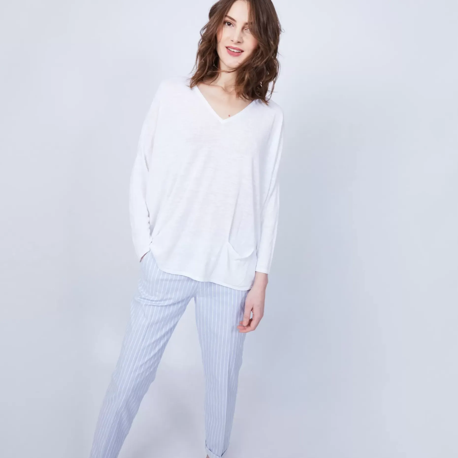Maison Montagut T-Shirts>T-Shirt Ample Col V - Malou