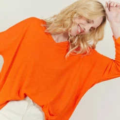 Maison Montagut T-Shirts>T-Shirt Ample En Lin Flamme - Balou