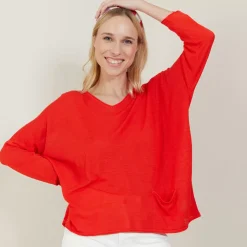 Maison Montagut T-Shirts>T-Shirt Ample En Lin Flamme - Balou