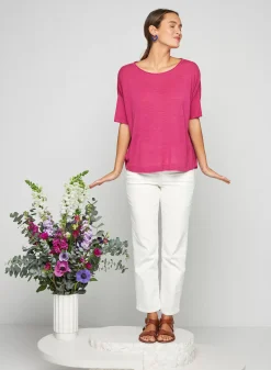 Maison Montagut T-Shirts>T-Shirt Ample Manches Coudes En Lin Flamme - Taslim