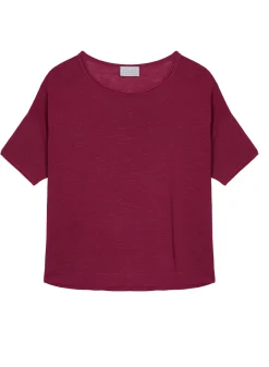 Maison Montagut T-Shirts>T-Shirt Ample Manches Coudes En Lin Flamme - Taslim