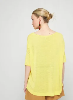 Maison Montagut T-Shirts>T-Shirt Ample Manches Coudes En Lin Flamme - Taslim