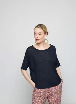 Maison Montagut T-Shirts>T-Shirt Ample Manches Coudes En Lin Flamme - Taslim