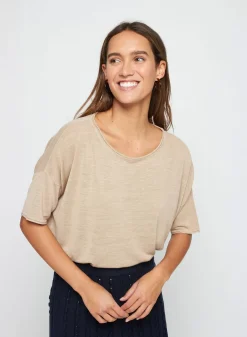 Maison Montagut T-Shirts>T-Shirt Ample Manches Coudes En Lin Flamme - Taslim