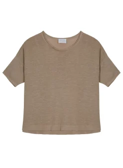 Maison Montagut T-Shirts>T-Shirt Ample Manches Coudes En Lin Flamme - Taslim