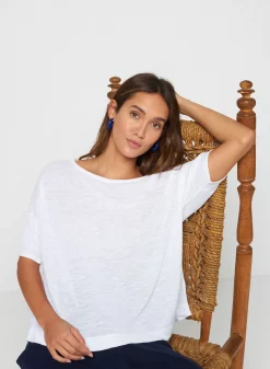 Maison Montagut T-Shirts>T-Shirt Ample Manches Coudes En Lin Flamme - Taslim