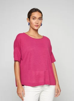 Maison Montagut T-Shirts>T-Shirt Ample Manches Coudes En Lin Flamme - Taslim