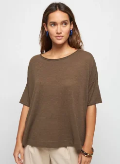 Maison Montagut T-Shirts>T-Shirt Ample Manches Coudes En Lin Flamme - Taslim