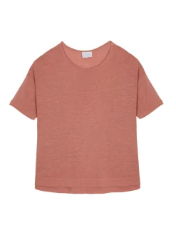 Maison Montagut T-Shirts>T-Shirt Ample Manches Coudes En Lin Flamme - Taslim