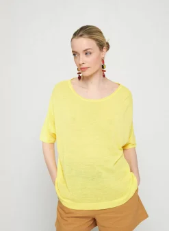 Maison Montagut T-Shirts>T-Shirt Ample Manches Coudes En Lin Flamme - Taslim