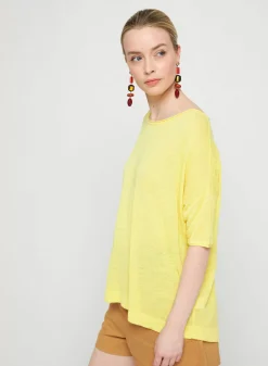 Maison Montagut T-Shirts>T-Shirt Ample Manches Coudes En Lin Flamme - Taslim